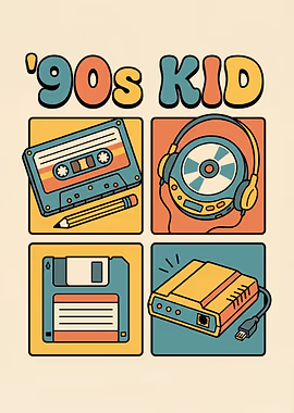 90s Kid Retro Tech Collage &mdash; Mancave metal poster