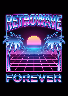 Retrowave Forever Palm Trees Sunset &mdash; Mancave metal poster