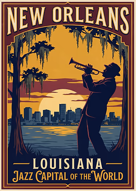 New Orleans Jazz Trumpeter Vintage Poster &mdash; Mancave metal poster