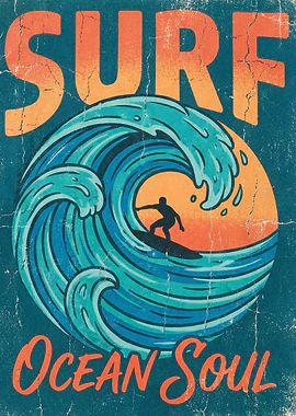Surf Ocean Soul Vintage Poster &mdash; Mancave metal poster