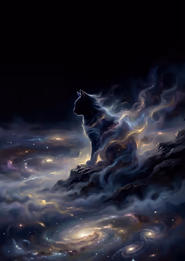 Cosmic Cat Silhouette &mdash; Noctural Guardians metal poster