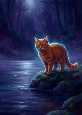 Mystical Cat by Moonlit Water &mdash; Noctural Guardians metal poster