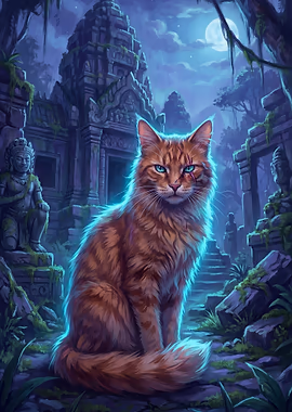 Warrior Cat in Ancient Ruins &mdash; Noctural Guardians metal poster