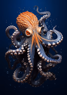 Octopus with Blue Background &mdash; Octovibes metal poster