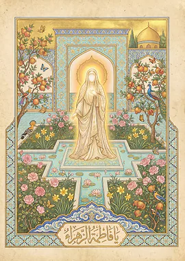 Fatima Al-Zahra in the Garden of Paradise &mdash; Persian Sacred Art metal poster