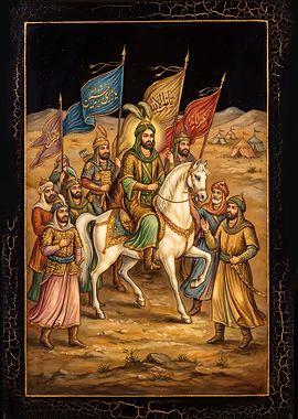 Islamic Miniature Painting of Imam Hussein on Horseback &mdash; Persian Sacred Art metal poster