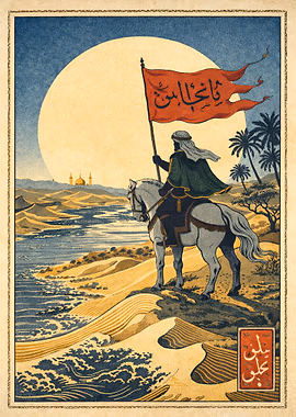 Japanese Ukiyo-e Illustration of Abbas ibn Ali &mdash; Persian Sacred Art metal poster