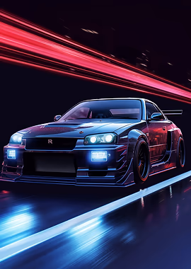 Sleek Nissan Skyline R34 &mdash; Sleek Cars metal poster
