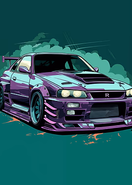 Purple Nissan Skyline R32 &mdash; Sleek Cars metal poster