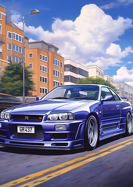 Nissan Skyline GT-R R34 &mdash; Sleek Cars metal poster