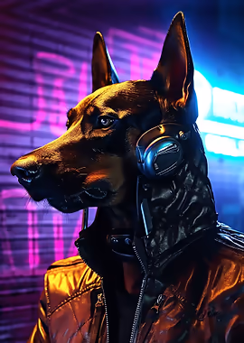 Cyberpunk Dobermann &mdash; Spotlight metal poster