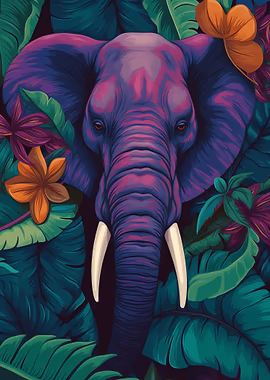 Floral Surrealism Elephant &mdash; Spotlight metal poster