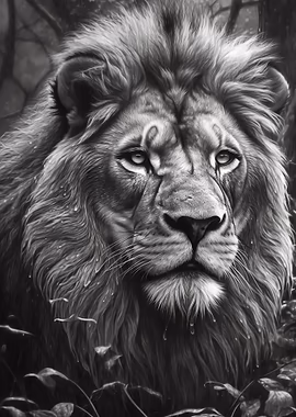 BW Lion Illustration &mdash; Spotlight metal poster