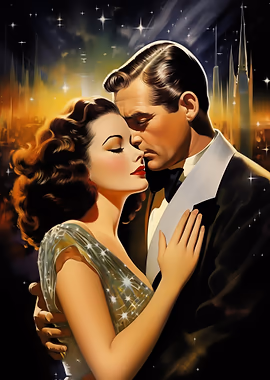 Romantic Couple in City Lights &mdash; Spotlight metal poster